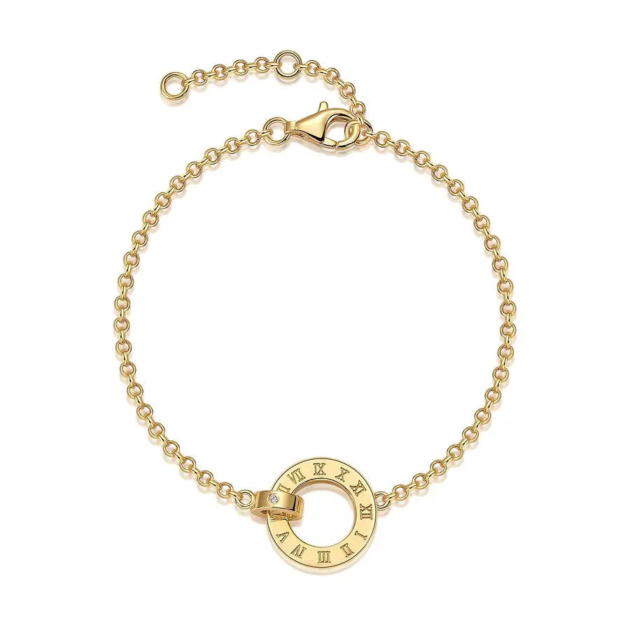 Roman numeral interlocking bracelet with moissanite – 18K gold-plated 925 sterling silver