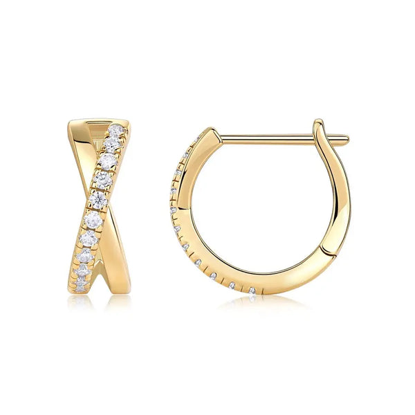 Twisted pavé huggie earrings with moissanite – 18K gold-plated 925 sterling silver