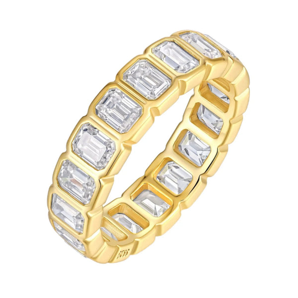 Emerald-cut bezel eternity band with moissanite – 18K gold-plated 925 sterling silver
