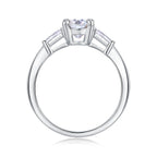 Diamond ring with a clear gemstone on a white background