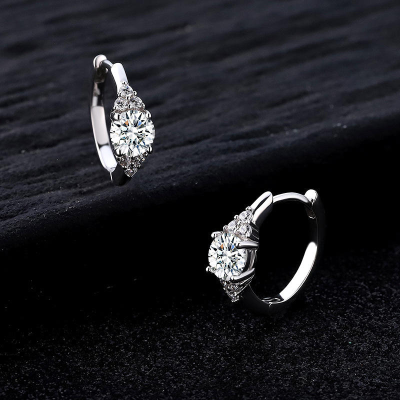 Round Stone Marquise Huggie Earrings