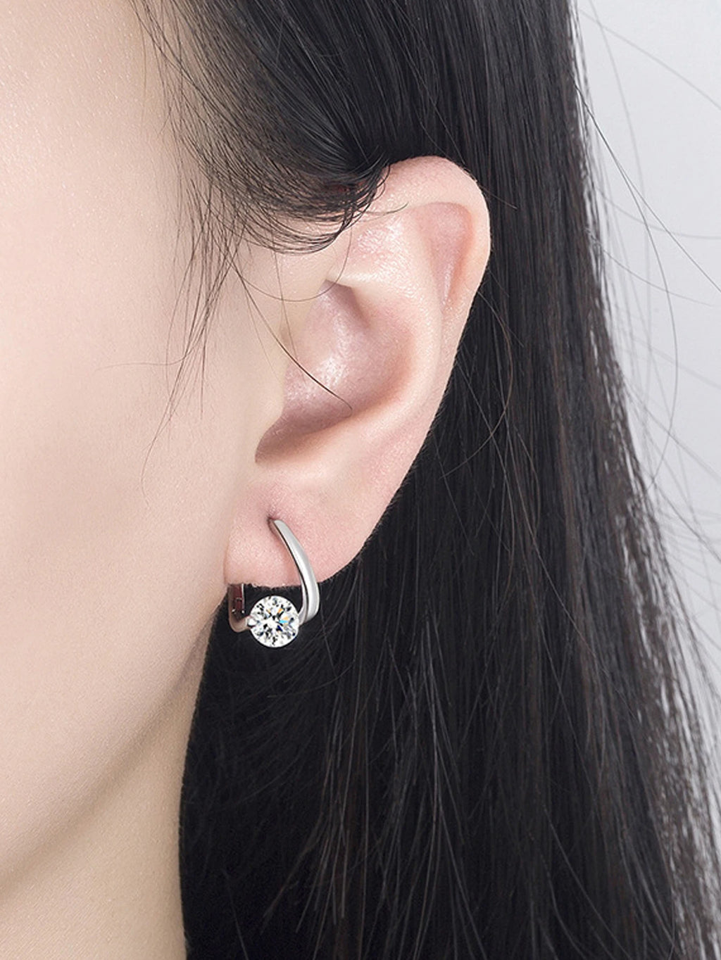 Round Stone Ribbon Hoop Earrings