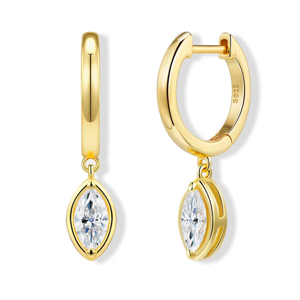 Marquise solitaire drop earrings with moissanite – 18K gold-plated 925 sterling silver