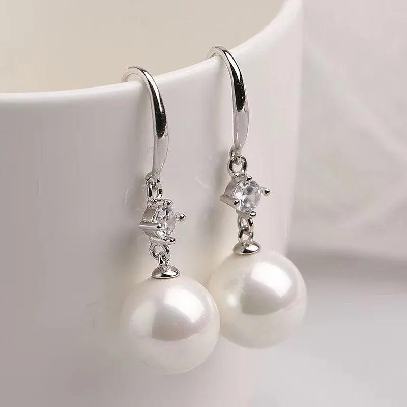 Pearl Round Stone Dangle Earrings