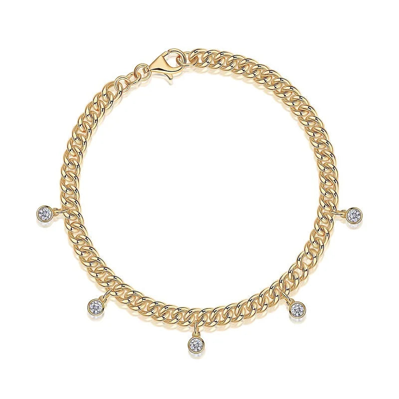 Cuban dangle bracelet with moissanite charms – 18K gold-plated 925 sterling silver