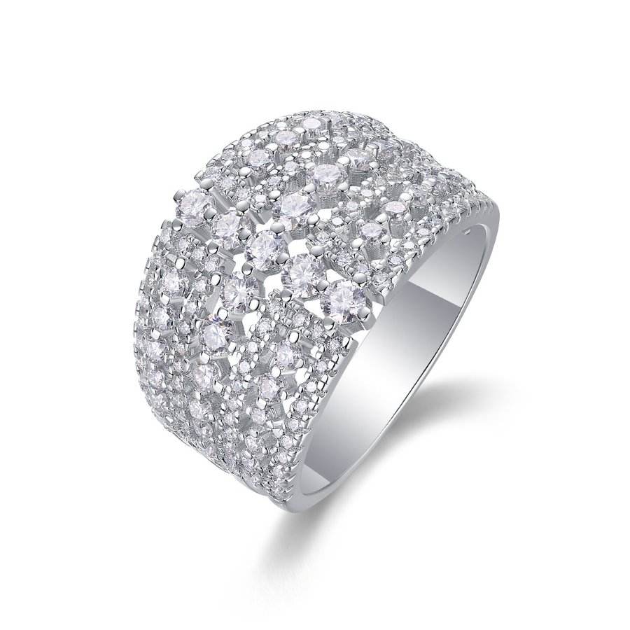 Wide Band Pave Round Stone Ring
