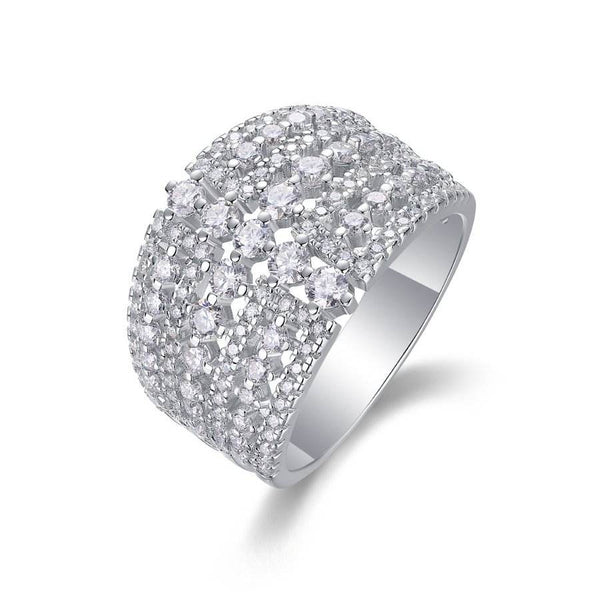 Wide Band Pave Round Stone Ring