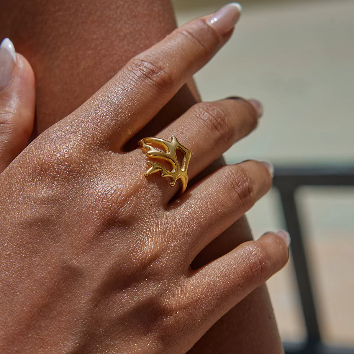 Coral Branch Ring - Water-Resistant 18K Gold-Plated Stainless Steel