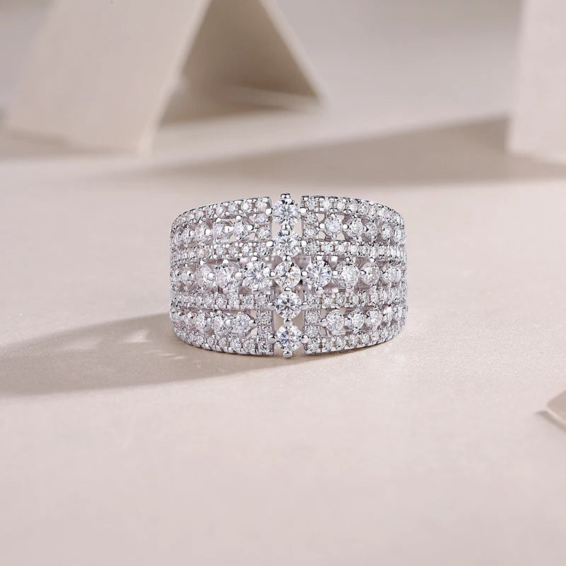 Wide Band Pave Round Stone Ring