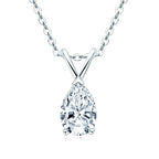 Teardrop-shaped diamond pendant on a chain against a white background