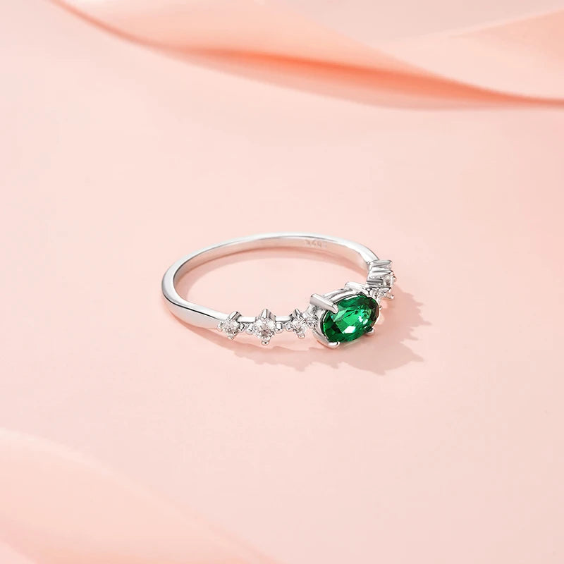 Emerald Skyline Promise Ring - 0.5ct Lab Emerald & Moissanite, Sterling Silver
