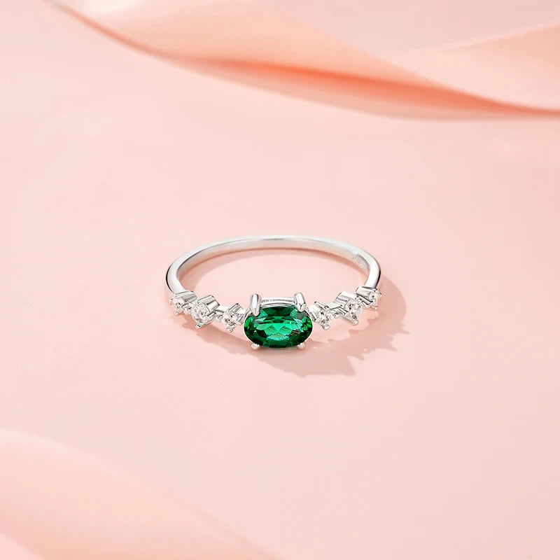 Emerald Skyline Promise Ring - 0.5ct Lab Emerald & Moissanite, Sterling Silver