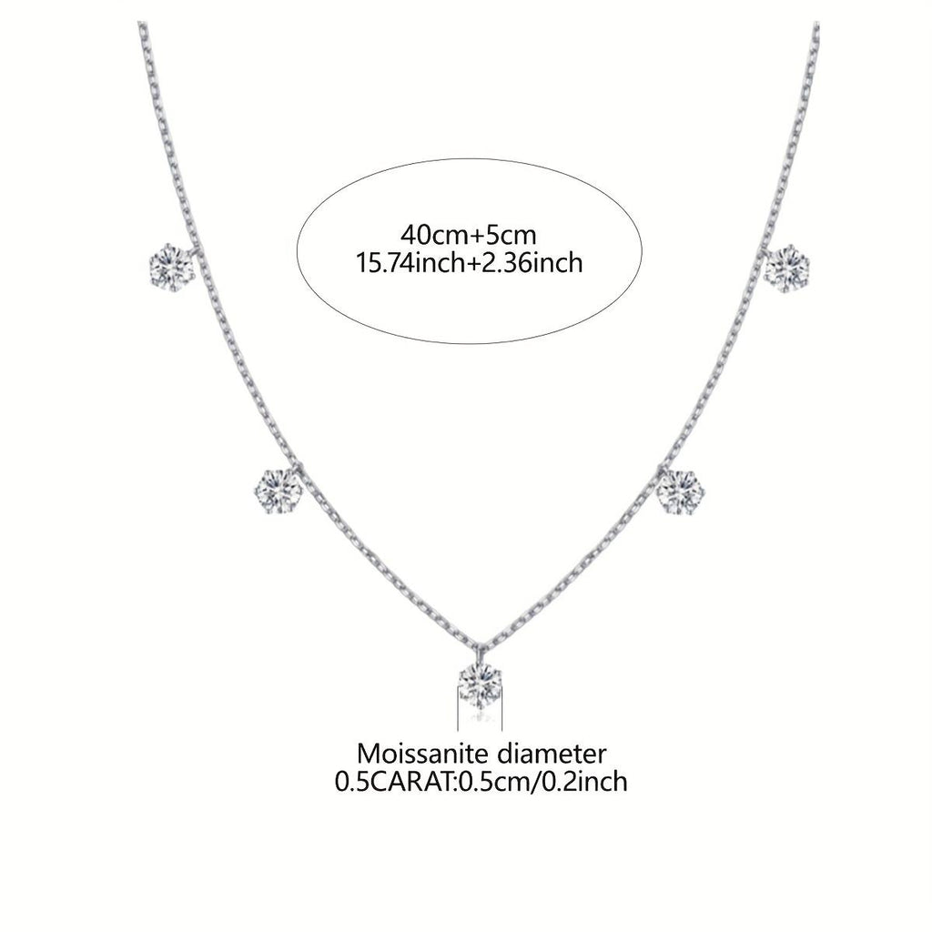 Silver necklace with moissanite stones on a white background