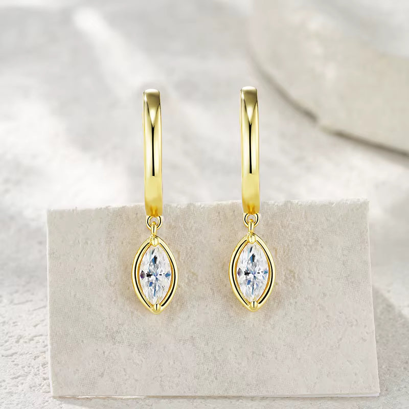 Marquise Solitaire Drop Earrings - Moissanite, 18K Gold-Plated Silver