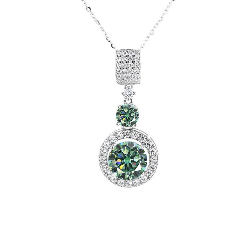 Round Green Stone Halo Necklace