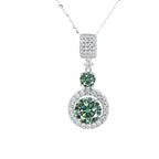 Triple-drop halo necklace with green moissanite – 925 sterling silver
