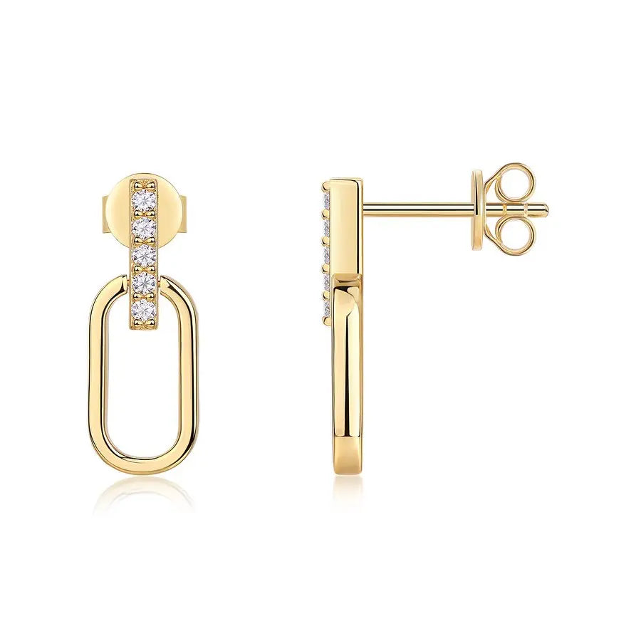 Paper clip drop earrings with moissanite – 18K gold-plated 925 sterling silver