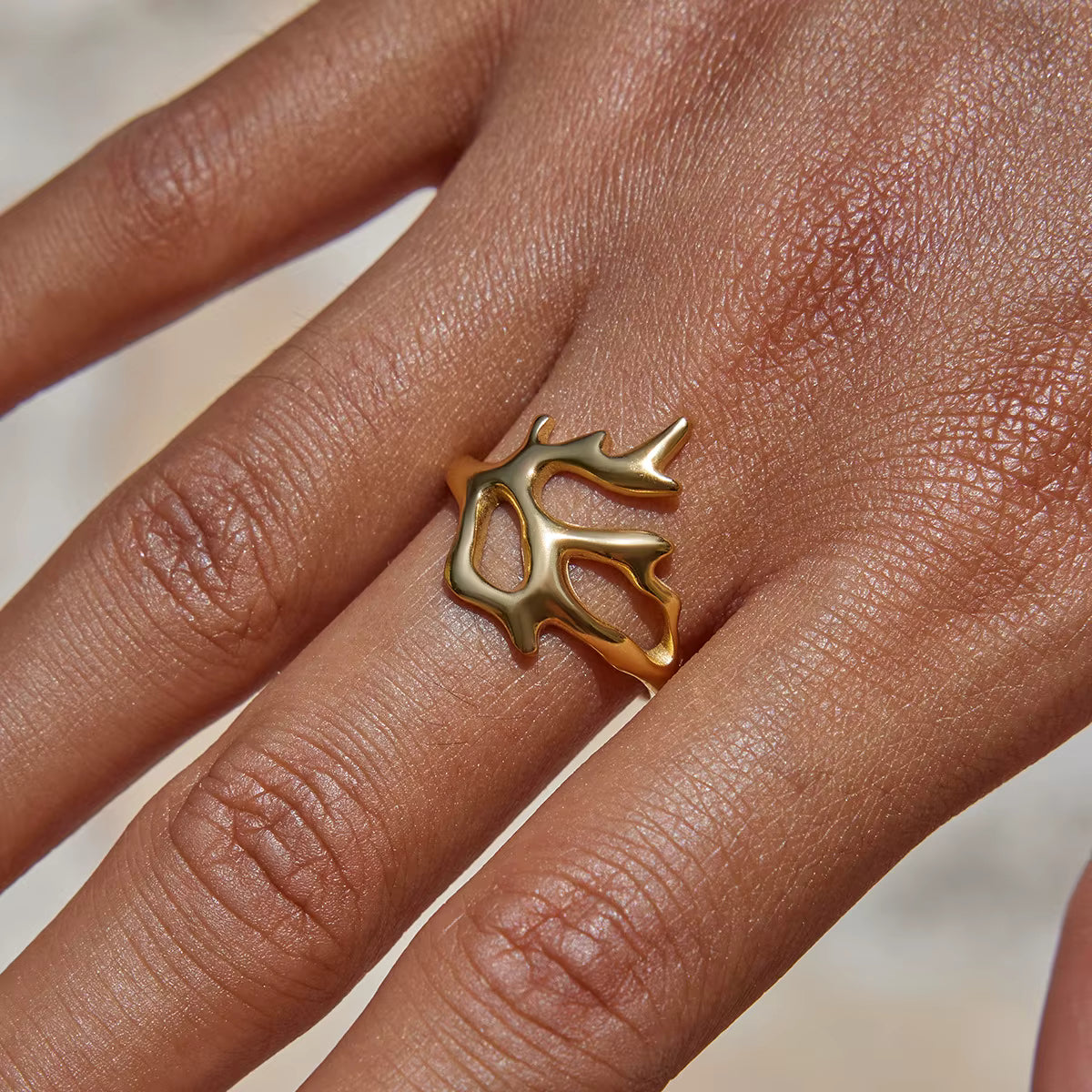 Coral Branch Ring - Water-Resistant 18K Gold-Plated Stainless Steel