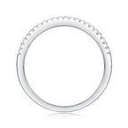 Silver ring with small diamonds on a white background