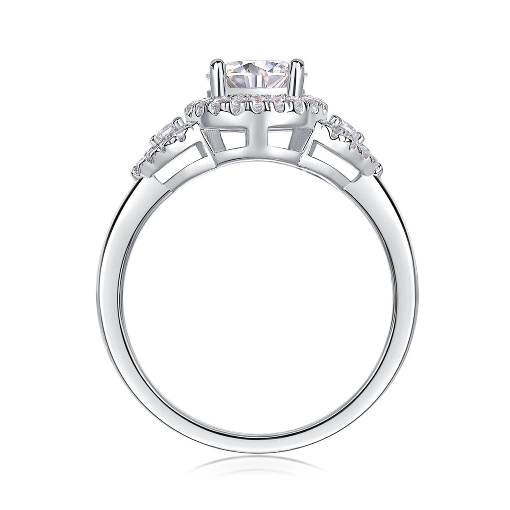 Esther - 3 Round Stone Halo Engagement Ring