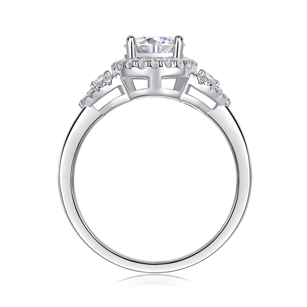 Esther - 3 Round Stone Halo Engagement Ring