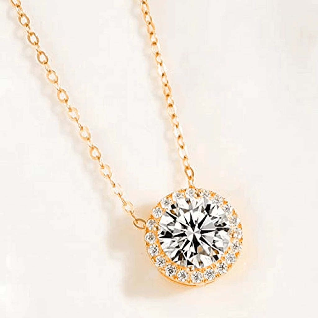 Round Stone Halo Necklace