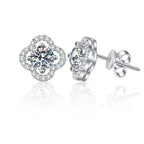 Clover stud earrings with moissanite – 925 sterling silver
