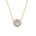 Round stone halo necklace with moissanite – 18K gold-plated 925 sterling silver