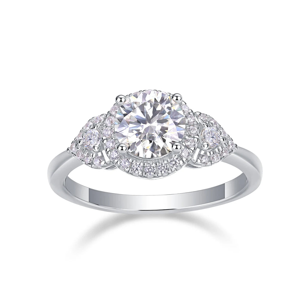 Esther - 3 Round Stone Halo Engagement Ring