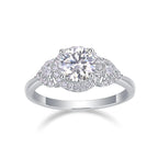 Esther 3-stone halo engagement ring with moissanite – 925 sterling silver