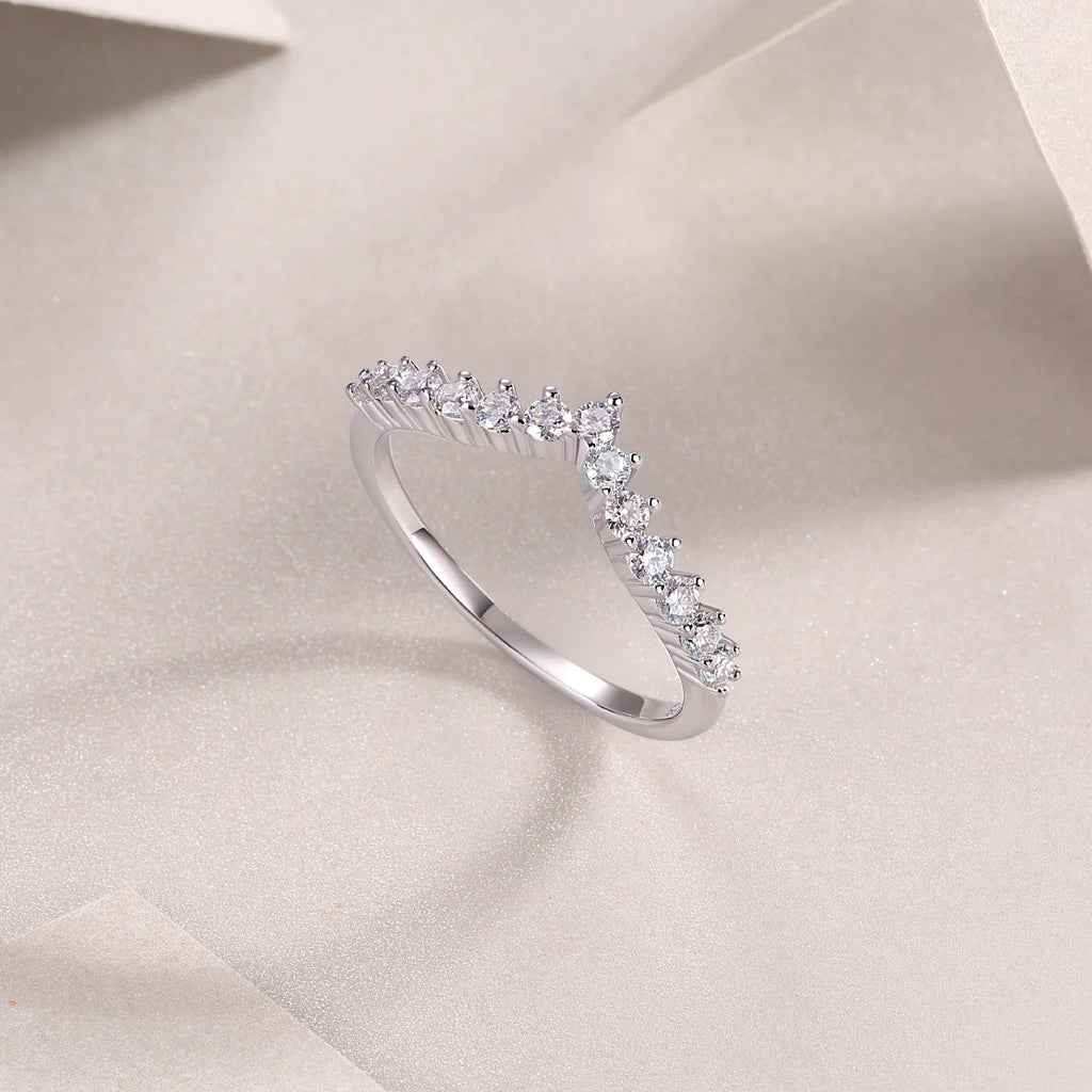 V-Shape Half Pave Stackable Ring