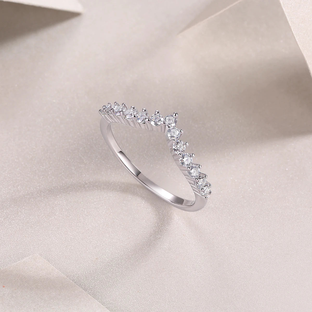 V-Shape Half Pave Stackable Ring