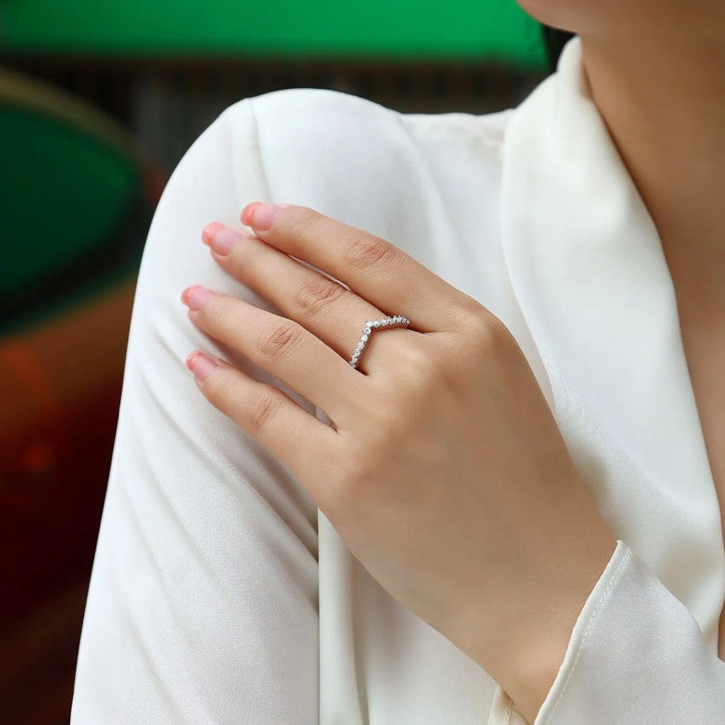 V-Shape Half Pave Stackable Ring