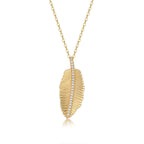 Feather pendant necklace with pavé moissanite – 18K gold-plated 925 sterling silver