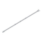 White gold bezel-set tennis bracelet with round brilliant stones on a white background