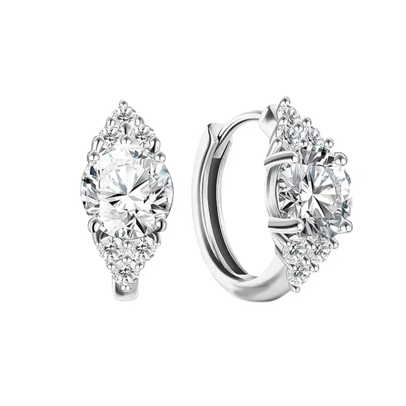 Round Stone Marquise Huggie Earrings