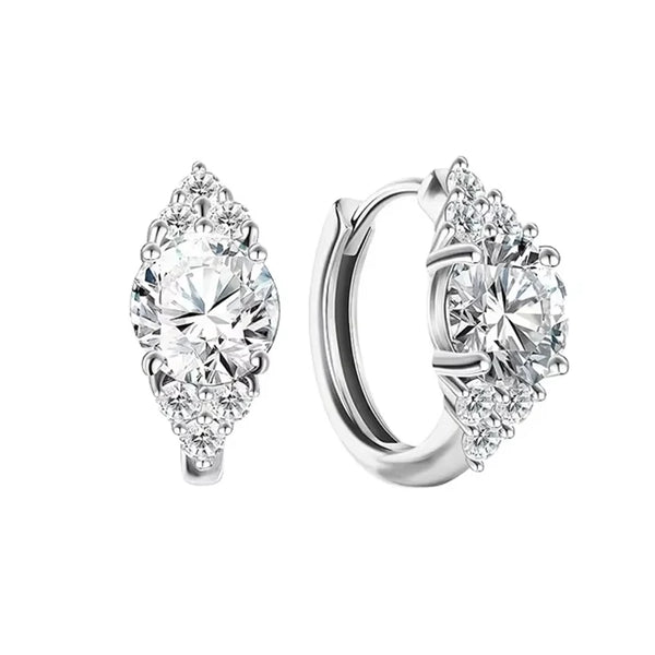 Round Stone Marquise Huggie Earrings