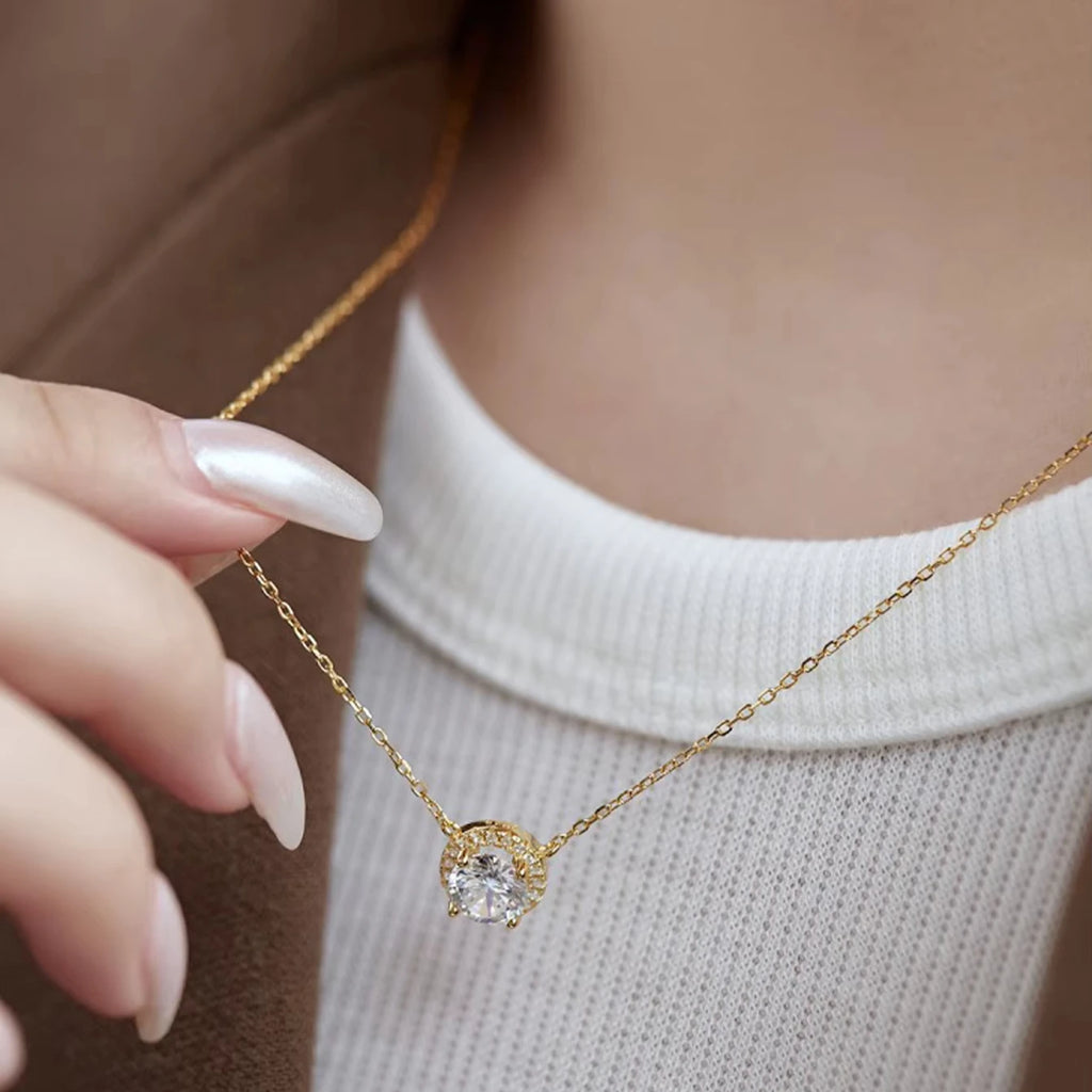 Round Stone Halo Necklace