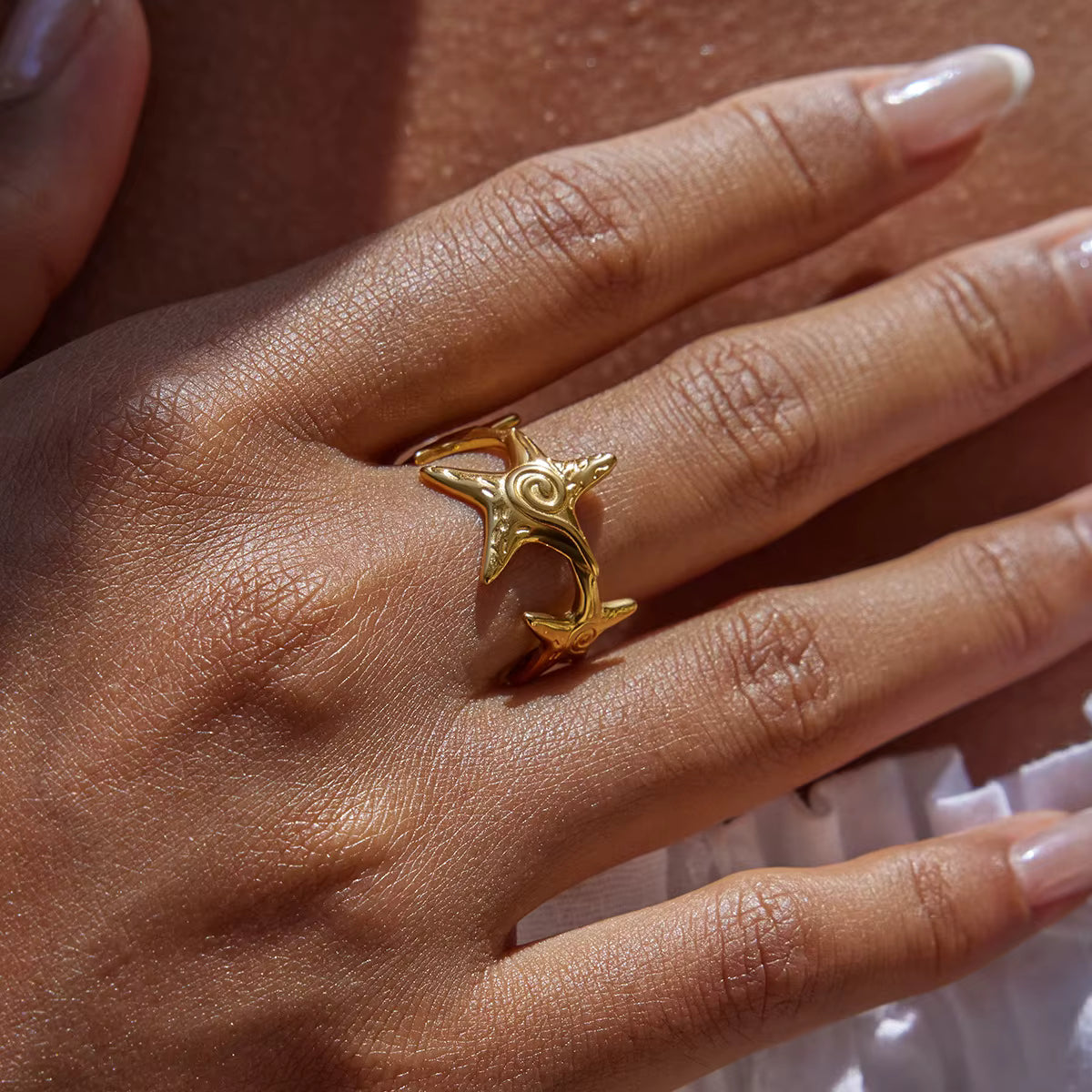 Five Starfish Wrap Ring - Water-Resistant 18K Gold-Plated Stainless Steel