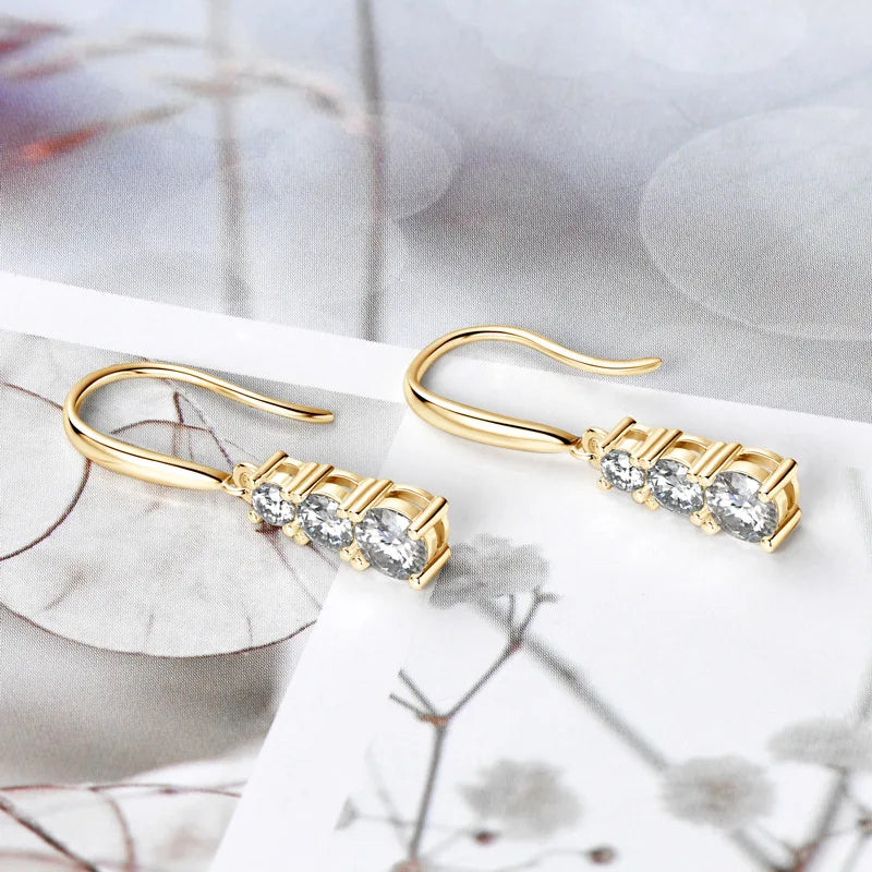 Three Round Stone Dangle Earrings