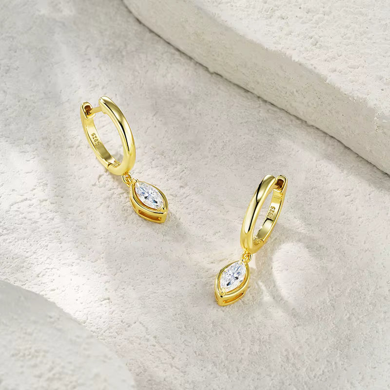 Marquise Solitaire Drop Earrings - Moissanite, 18K Gold-Plated Silver