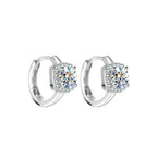 Round stone stud huggie earrings with moissanite – 925 sterling silver