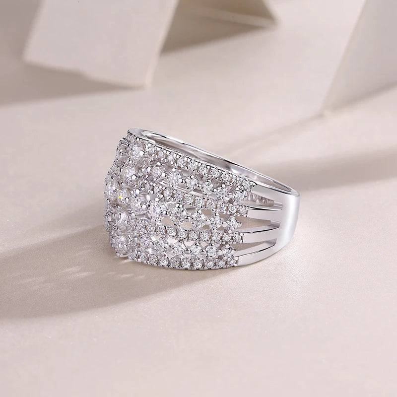 Wide Band Pave Round Stone Ring
