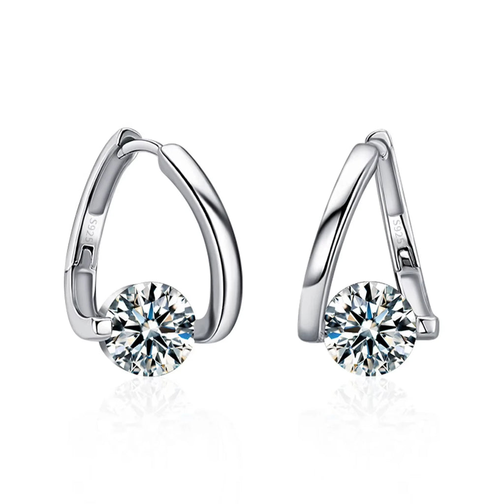 Round Stone Ribbon Hoop Earrings