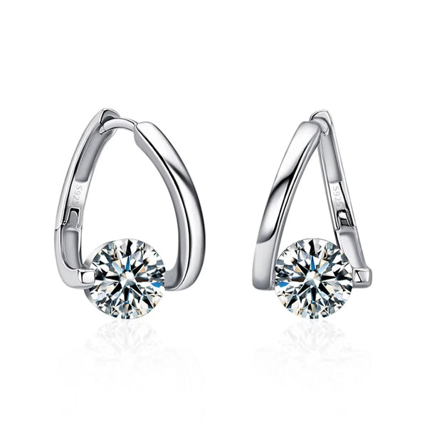 Round Stone Ribbon Hoop Earrings