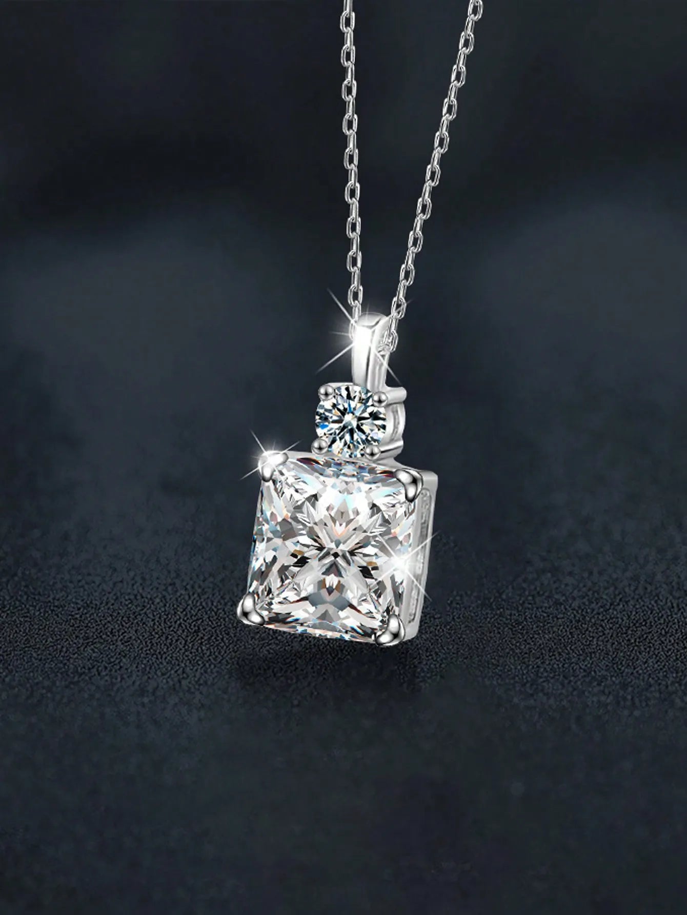 Two Stone Square Solitaire Necklace