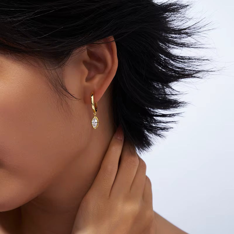 Marquise Solitaire Drop Earrings - Moissanite, 18K Gold-Plated Silver