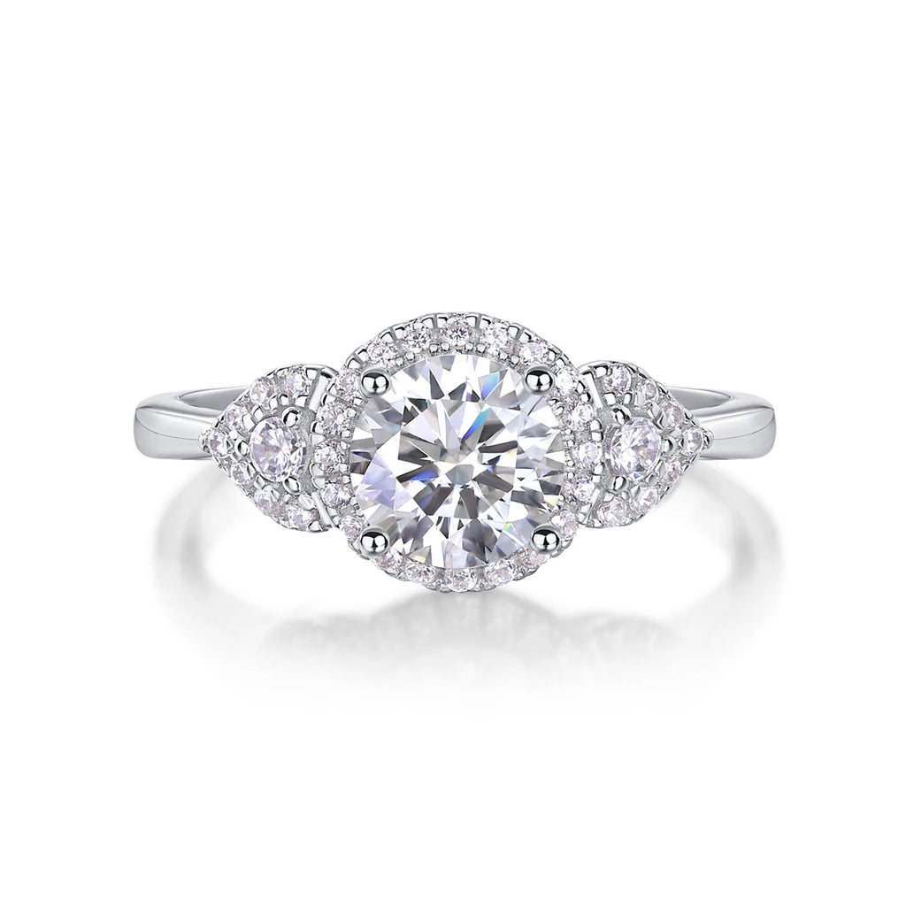Esther - 3 Round Stone Halo Engagement Ring
