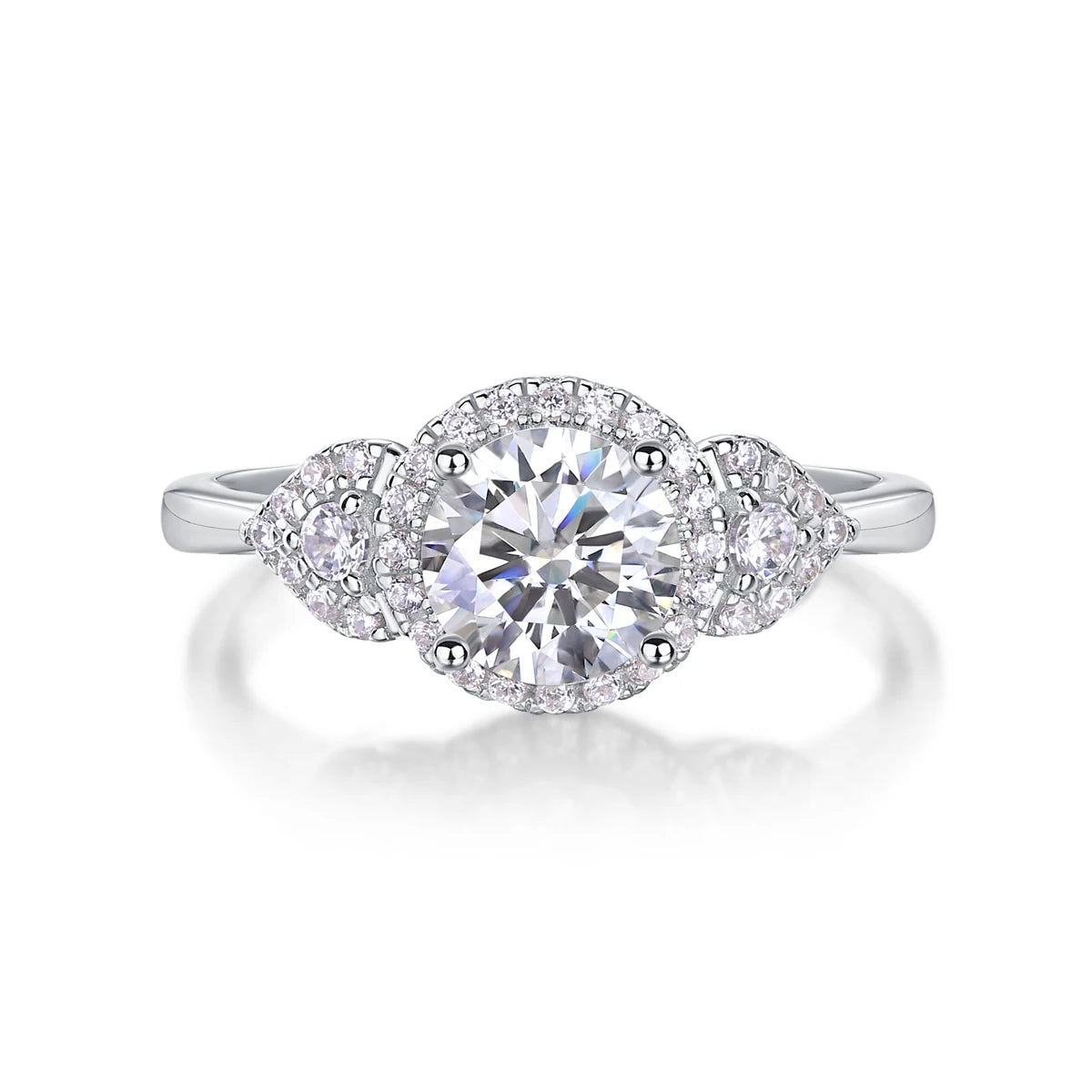 Esther - 3 Round Stone Halo Engagement Ring