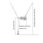 Silver necklace with moissanite stones and measurements on a white background
